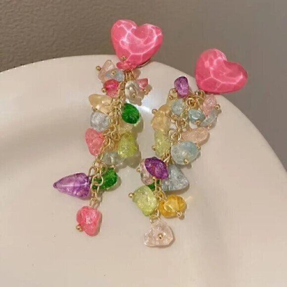 Dangle Earrings Sweet Heart Design Match Daily Outfits Party Accessories - Picture 2 of 8